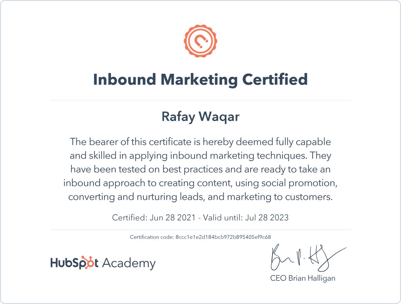 hubspot inbound marketing certification